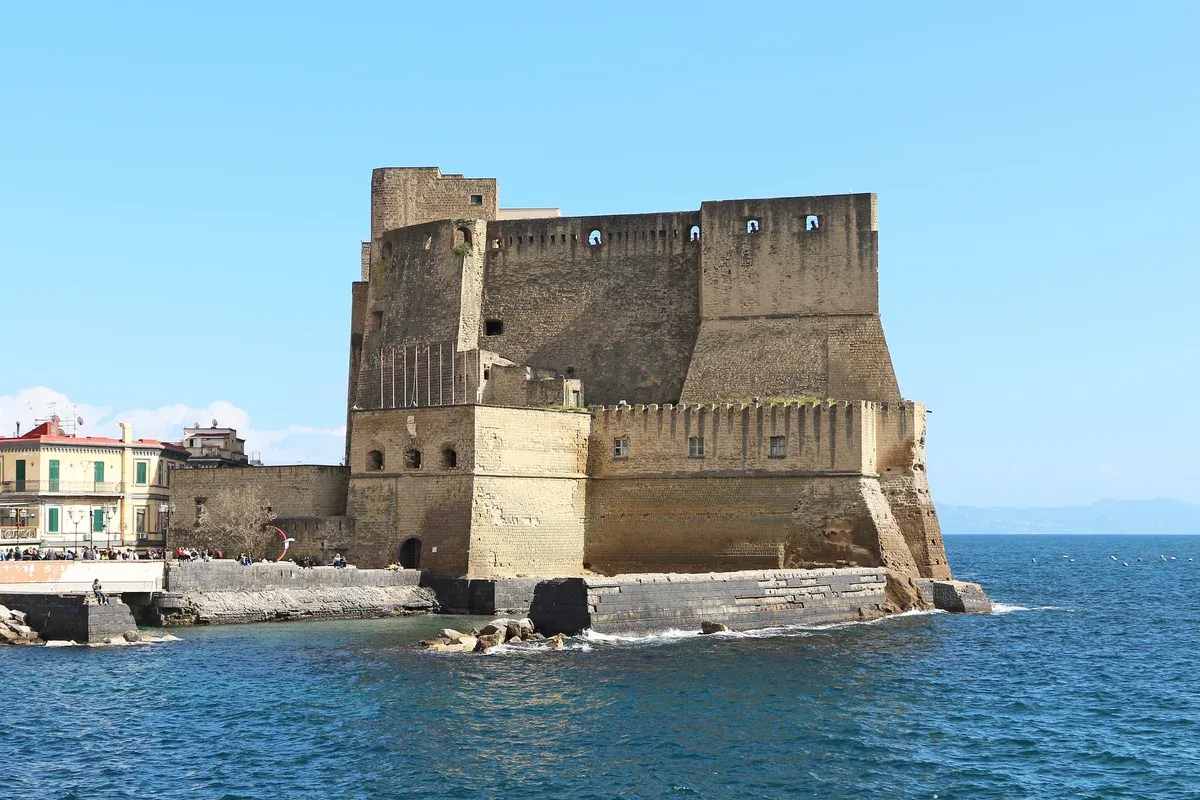 Castel dell'Ovo on the Naples waterfront near where the Capri boat tour from Naples begins, Italy
